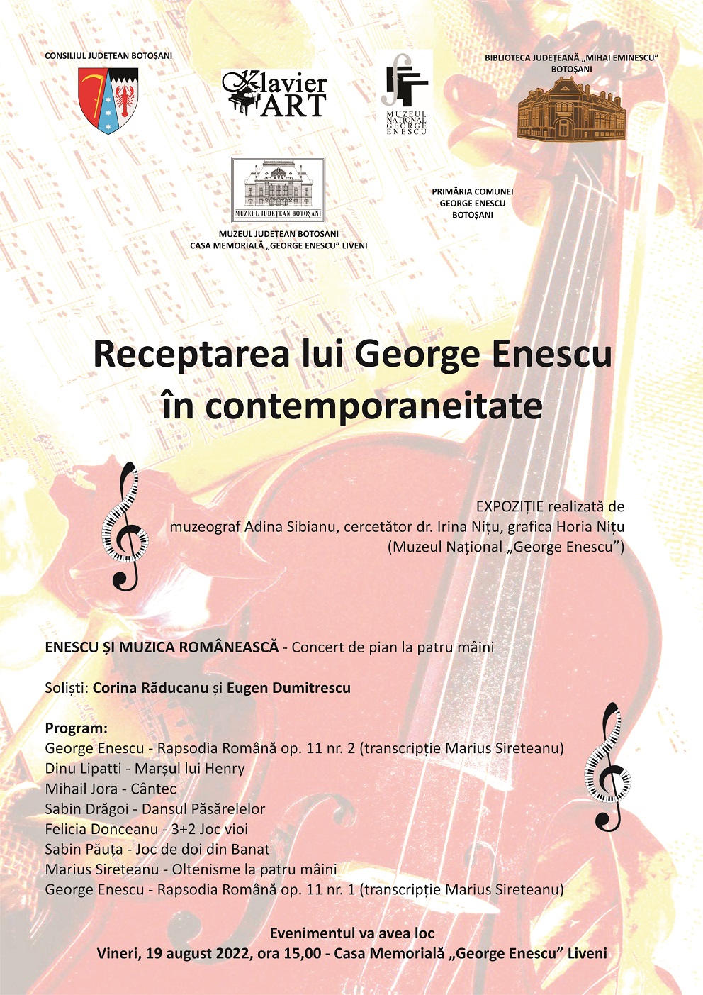 Expoziție și concert de pian la patru mâini  la Casa Memorială „George Enescu” din Liveni